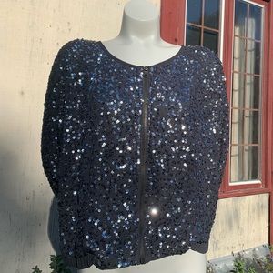 UO Zip Up Sequin Top with 3/4 Sleeves size M